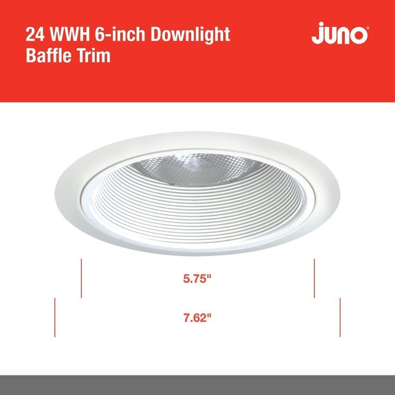 Juno Lighting Group 24 WWH 6-Inch Recessed Baffle Trim Light in White - Image 4